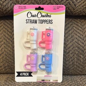 4 pk Char Charms Multicolored Mini Tumbler Straw Toppers Floral